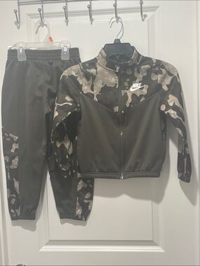 Nike Kids Olive Green Camo Track Jacket and Jogger Set